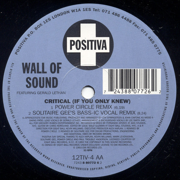 Wall Of Sound Featuring Gerald Latham : Critical (If You Only Knew) (12")