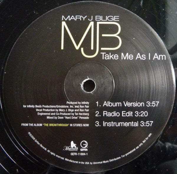 Mary J. Blige : Take Me As I Am (12", Promo)