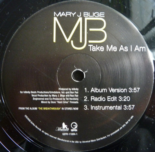 Mary J. Blige : Take Me As I Am (12", Promo)