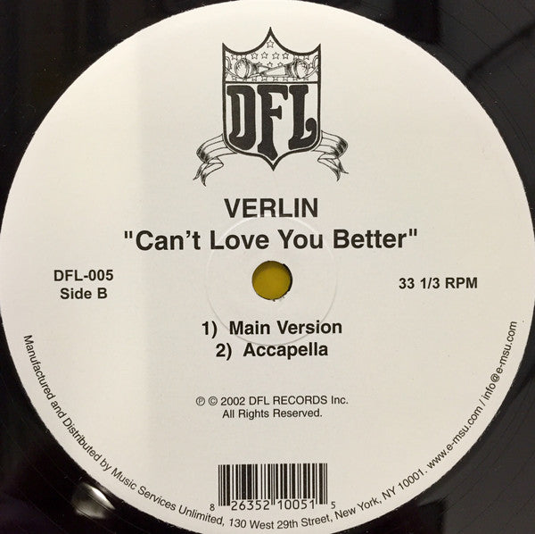 Verlin : Can't Love You Better (12")