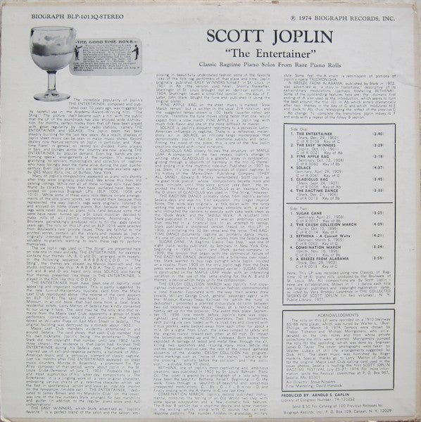 Scott Joplin : "The Entertainer" Classic Ragtime From Rare Piano Rolls (LP)
