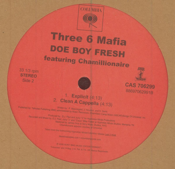 Three 6 Mafia featuring Chamillionaire : Doe Boy Fresh (12", Single, Promo)