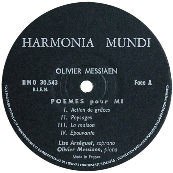 Olivier Messiaen / Lise Arséguet : Poèmes Pour Mi (LP, Album)