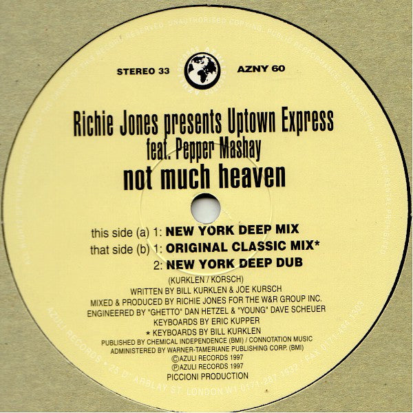 Richie Jones Presents Uptown Express Feat. Pepper Mashay : Not Much Heaven (12")