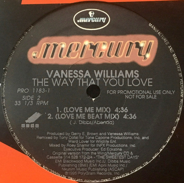 Vanessa Williams : The Way That You Love (12", Promo)