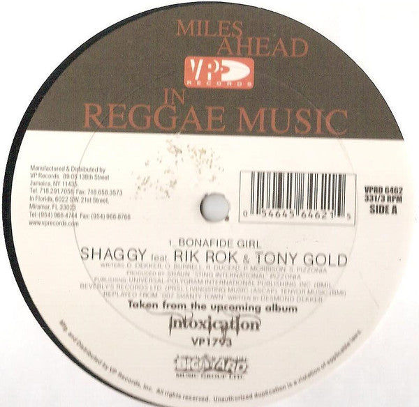 Shaggy Feat. Rik Rok & Tony Gold : Bonafide Girl (12")