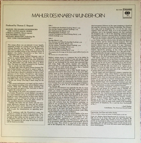 Gustav Mahler - Christa Ludwig, Walter Berry, Leonard Bernstein, The New York Philharmonic Orchestra : Des Knaben Wunderhorn (The Youth's Magic Horn) (2xLP, Album)