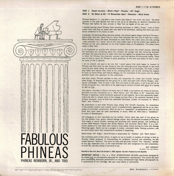 Phineas Newborn Trio : Fabulous Phineas (LP, Album, RE)
