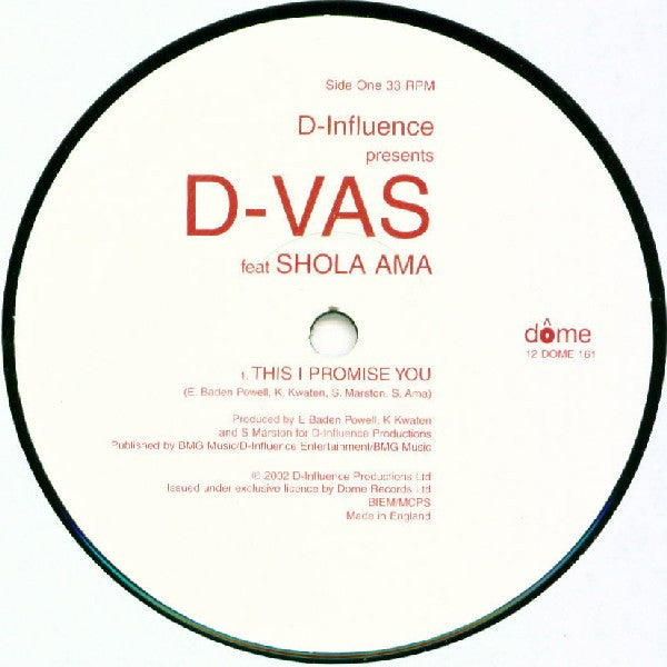 D'Influence Presents D-Vas Feat Shola Ama : This I Promise You (12", Pic)