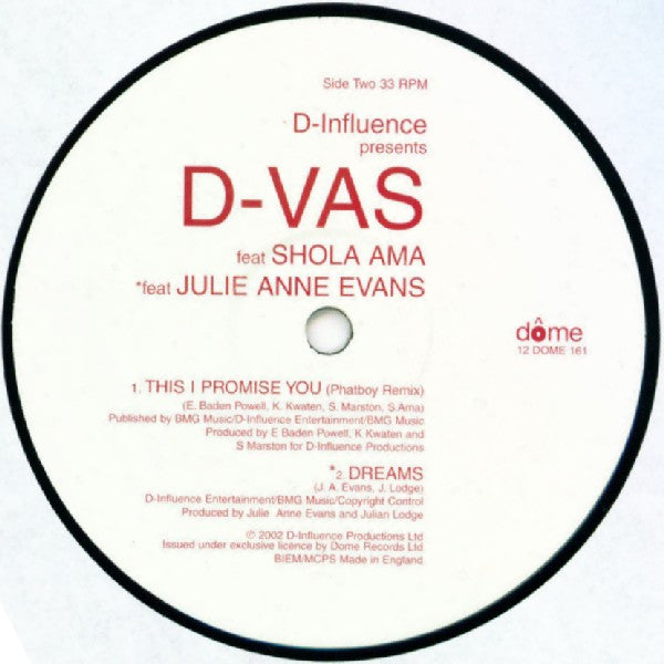 D'Influence Presents D-Vas Feat Shola Ama : This I Promise You (12", Pic)