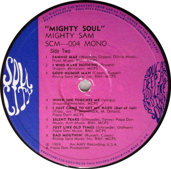 Mighty Sam : Mighty Soul (LP, Album, Comp, Mono)