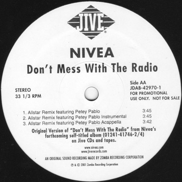 Nivea : Don't Mess With The Radio (12", Promo)