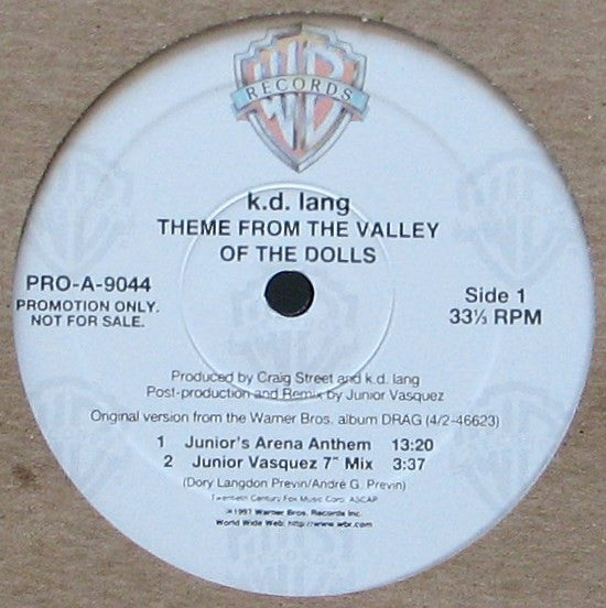 k.d. lang : Theme From The Valley Of The Dolls (12", Promo)