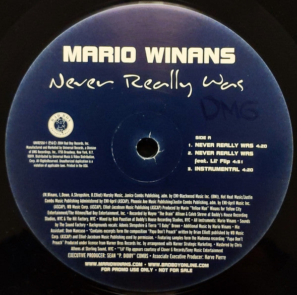 Mario Winans : Never Really Was / This Is The Thanks I Get (12", Promo)