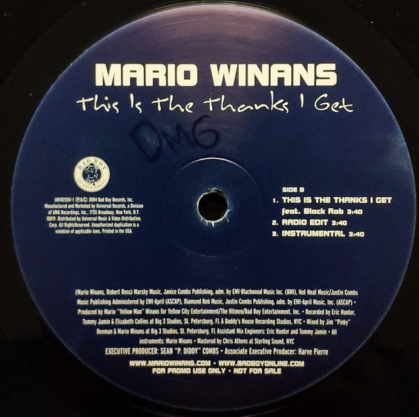 Mario Winans : Never Really Was / This Is The Thanks I Get (12", Promo)