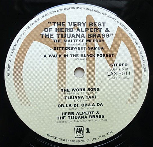 Herb Alpert & The Tijuana Brass : The Very Best Of Herb Alpert & The Tijuana Brass (LP, Comp)