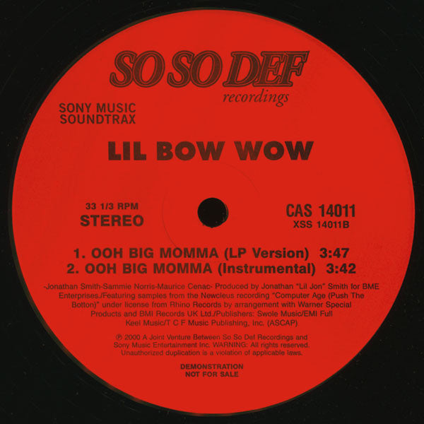 Lil' Bow Wow : Bounce With Me / Ooh Big Momma (12", Promo)