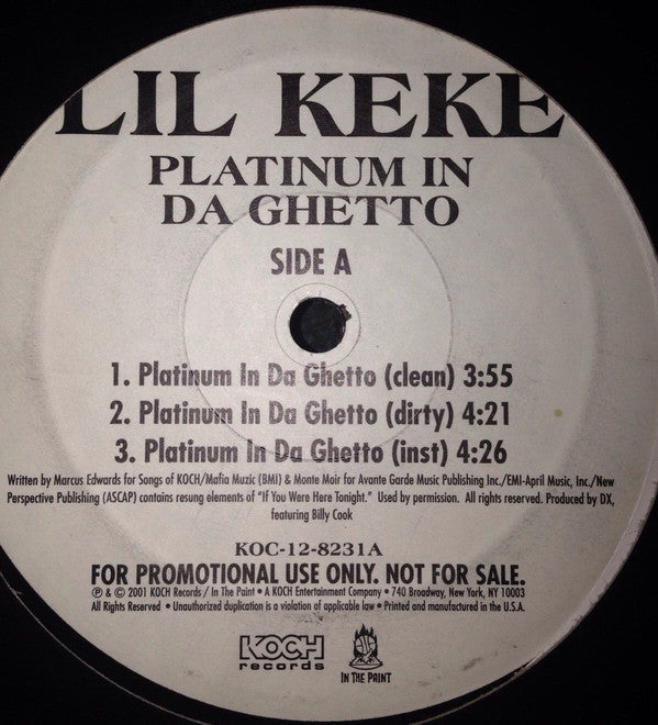 Lil' Keke : Platinum In Da Ghetto / Where Da South At (12", Promo)