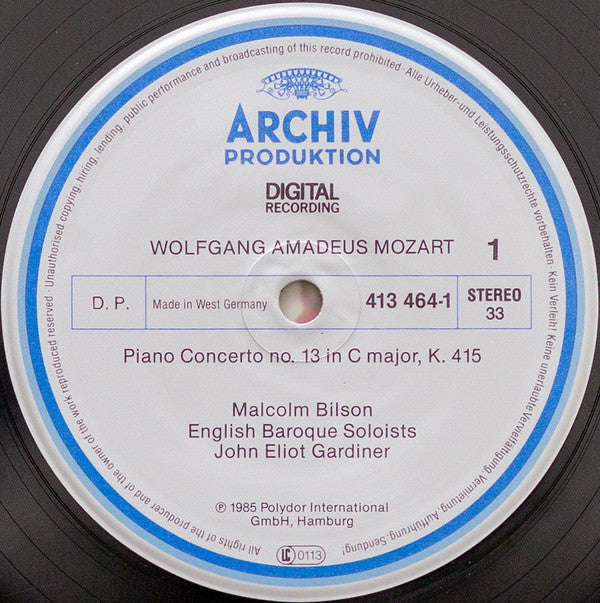 Wolfgang Amadeus Mozart - Malcolm Bilson â€?The English Baroque Soloists â€?John Eliot Gardiner : Piano Concertos Nos. 13 & 15 â€?Klavierkonzerte â€?Concertos Pour Piano K.415 & K.450 (LP, Album)