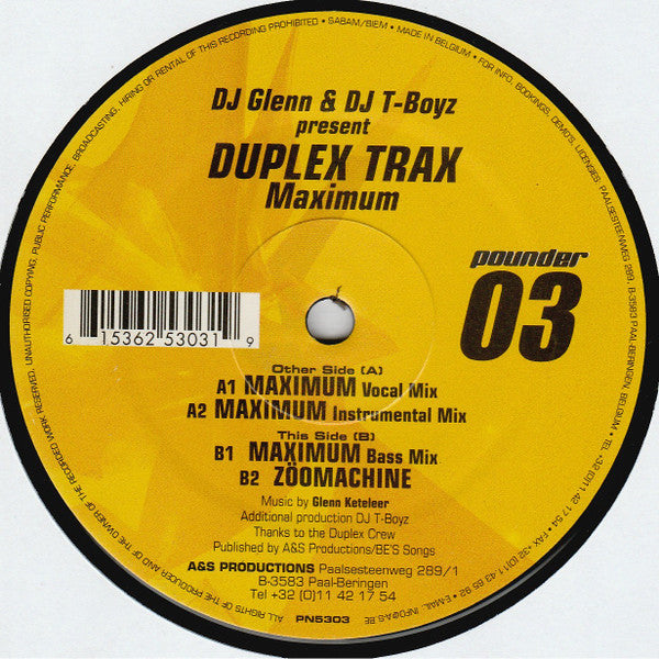 DJ Glenn & DJ Tboys Present Duplex Trax : Maximum (12")