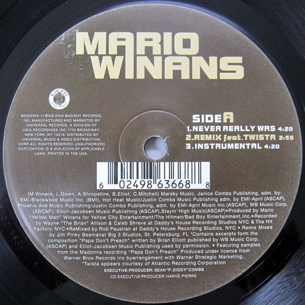 Mario Winans : Never Really Was / This Is The Thanks I Get (12")