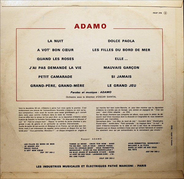 Adamo : Adamo Volume 2 (LP, Album)