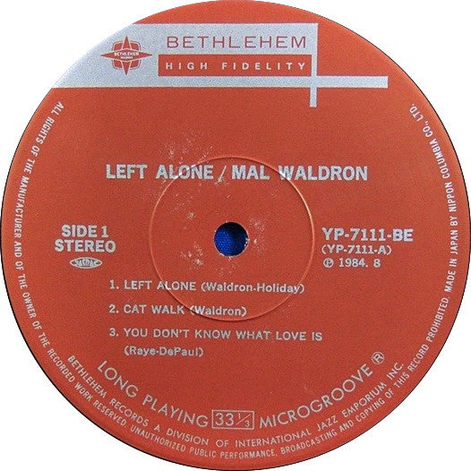 Mal Waldron : Left Alone (LP, Album, RE)