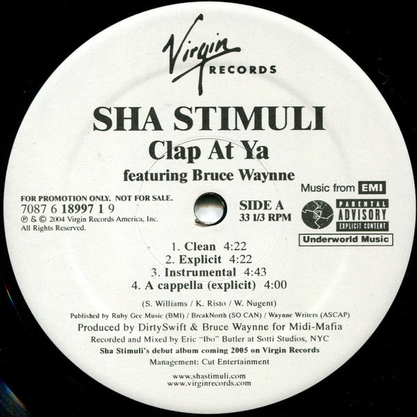 Sha Stimuli : Clap At Ya (12", Promo)