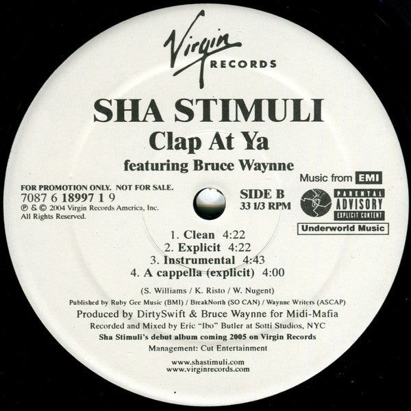 Sha Stimuli : Clap At Ya (12", Promo)