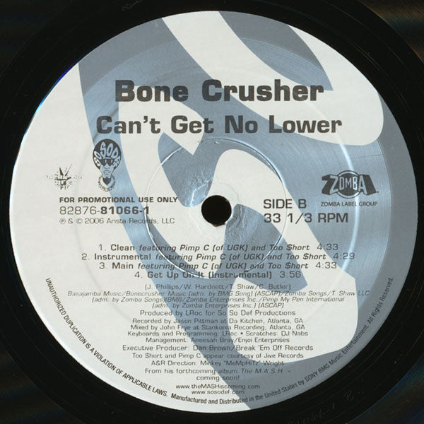 Bone Crusher (2) : Get Up On It  (12", Promo)