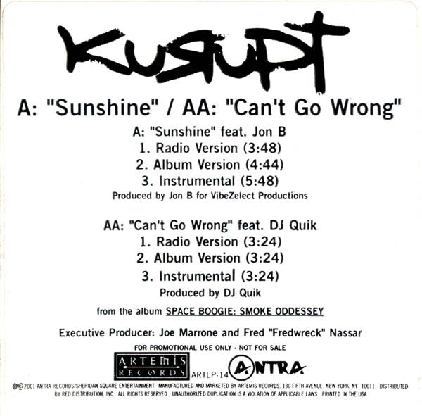 Kurupt : Sunshine / Can't Go Wrong (12", Single, Promo)
