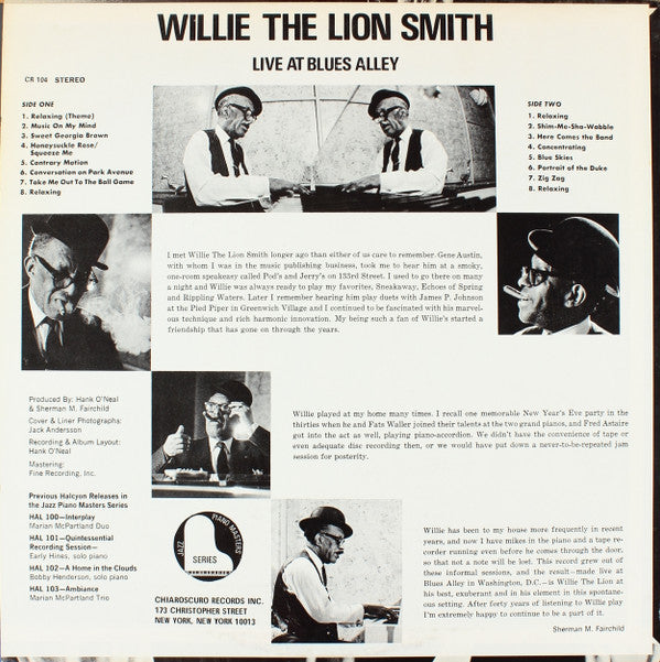 Willie "The Lion" Smith : Live At Blues Alley (LP, Album)