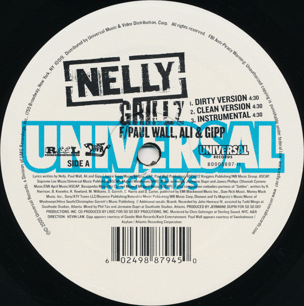 Nelly F/ Paul Wall, Ali & Gipp : Grillz (12")