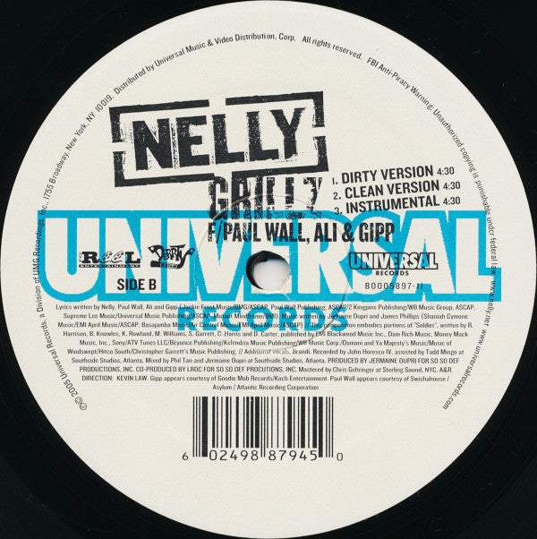 Nelly F/ Paul Wall, Ali & Gipp : Grillz (12")