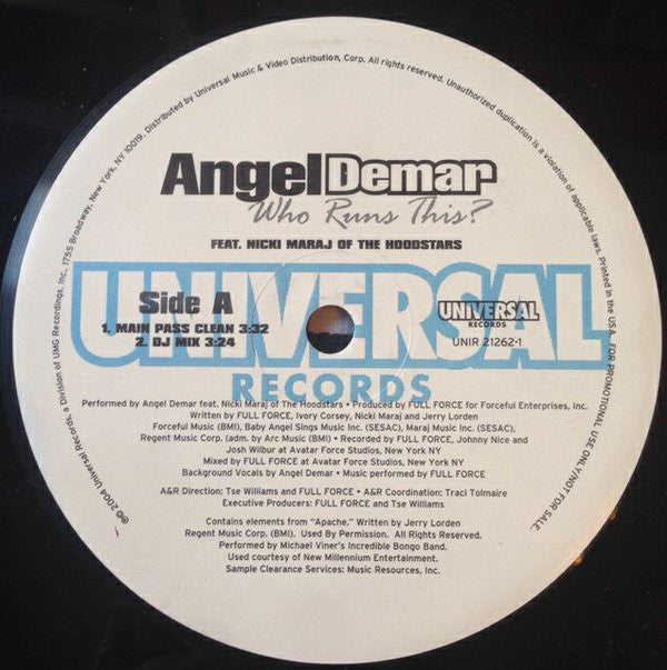 Angel Demar Featuring Nicki Minaj : Who Runs This? (12", Promo)