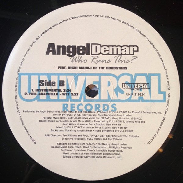 Angel Demar Featuring Nicki Minaj : Who Runs This? (12", Promo)