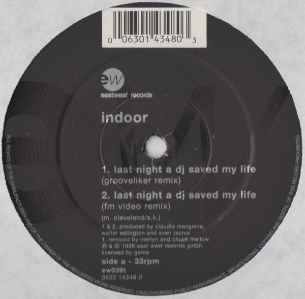 Indoor (2) : Last Night A DJ Saved My Life (12", Maxi)