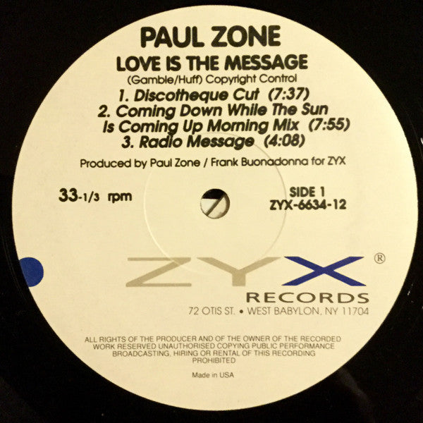 Paul Zone : Love Is The Message (12", Maxi)