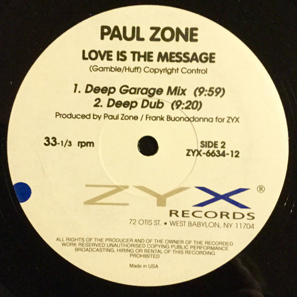 Paul Zone : Love Is The Message (12", Maxi)