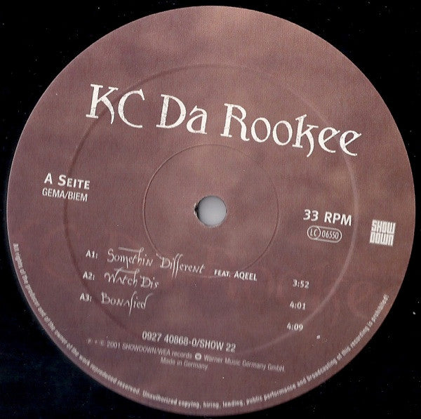 KC Da Rookee : Somethin' Different / Watch Dis / Bonafied (12")