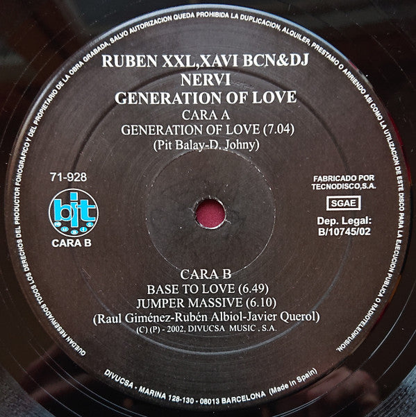 Ruben XXL, Xavi BCN & DJ Nervi : Generation Of Love (12")
