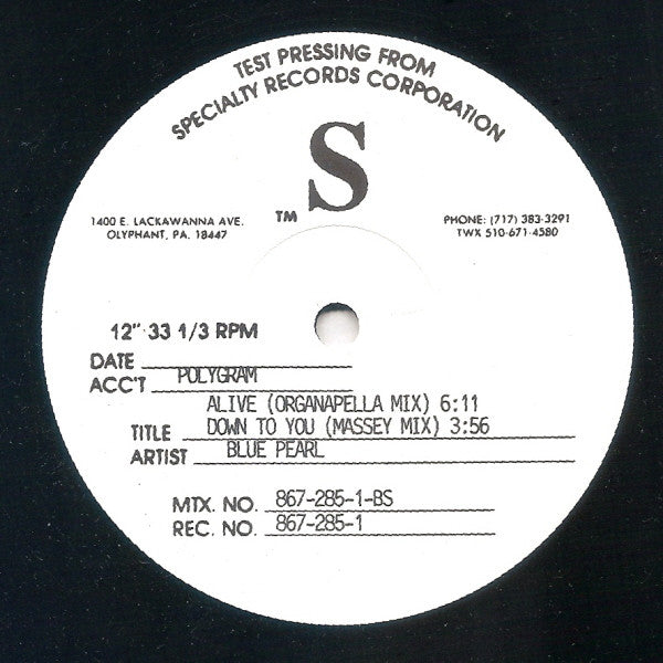 Blue Pearl : Alive (12", Single, TP)