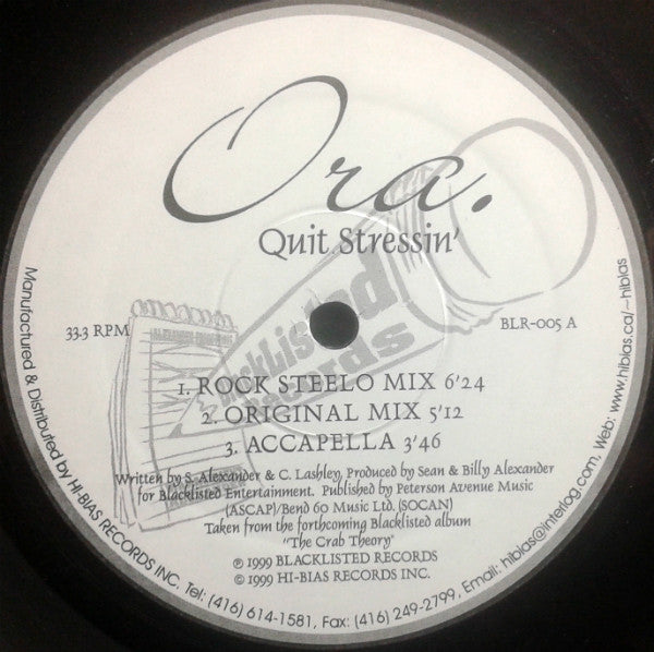 Ora (7) : N.V.So / Quit Stressin' (12")