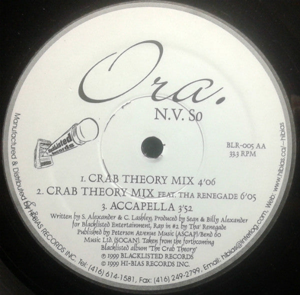 Ora (7) : N.V.So / Quit Stressin' (12")