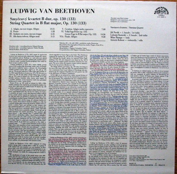 Ludwig van Beethoven, Smetana Quartet : String Quartet No. 13 /  Op. 130 (LP)