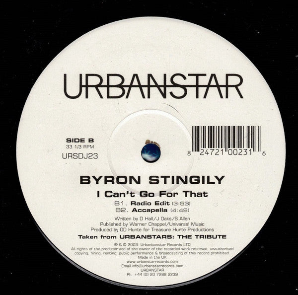 Byron Stingily : I Can't Go For That (12")