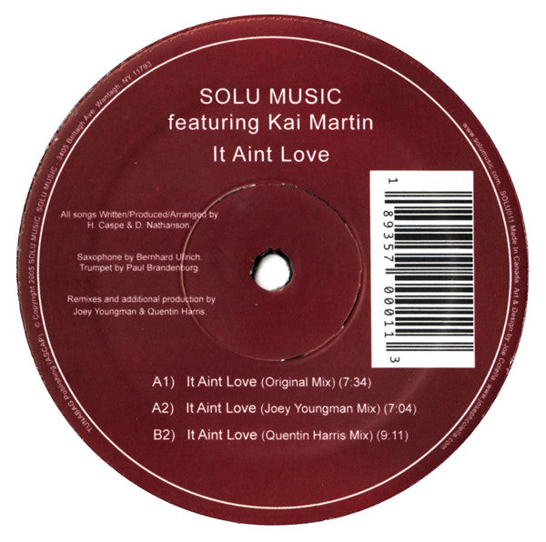 Solu Music Featuring Kai Martin : It Ain't Love (12")