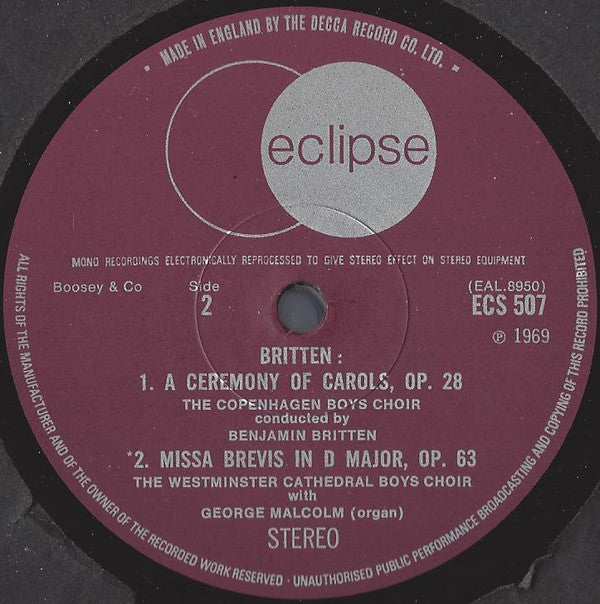 Benjamin Britten, Peter Pears, Dennis Brain : Serenade For Tenor, Horn & Strings / A Ceremony Of Carols / Missa Brevis (LP, Comp, RM)
