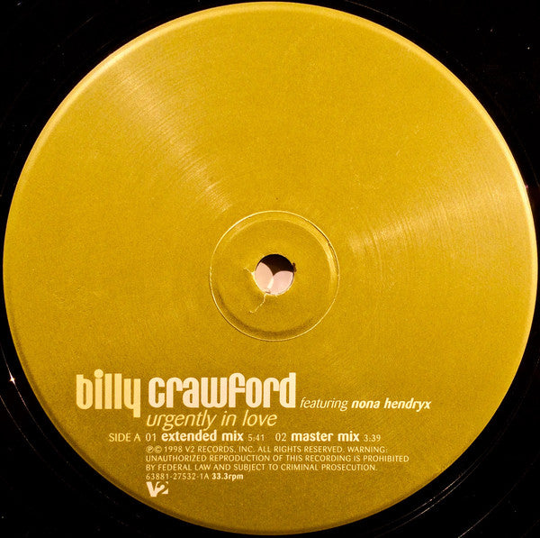 Billy Crawford Featuring Nona Hendryx : Urgently In Love (The Jam & Delgado Remix) (12", Single)