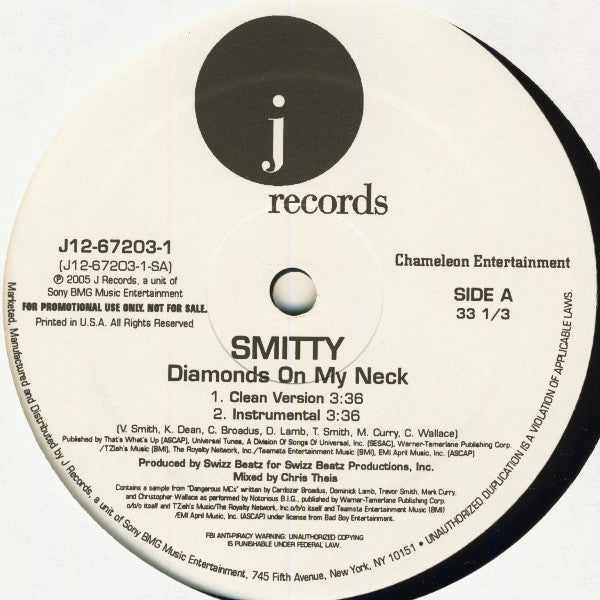 Smitty (7) : Diamonds On My Neck (12", Promo)
